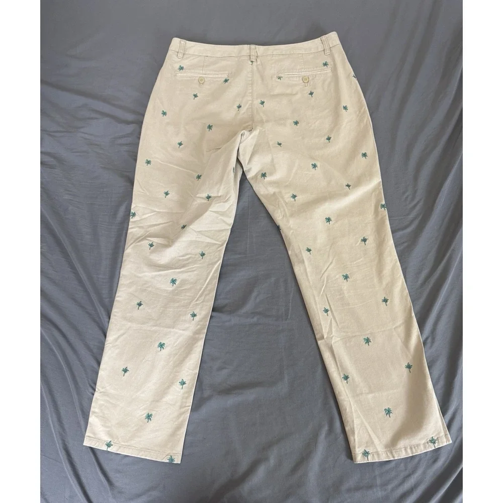 Bonobos Original Chino Pants Men's 35x30 Beige Palm Tree Print Athletic Fit NWOT